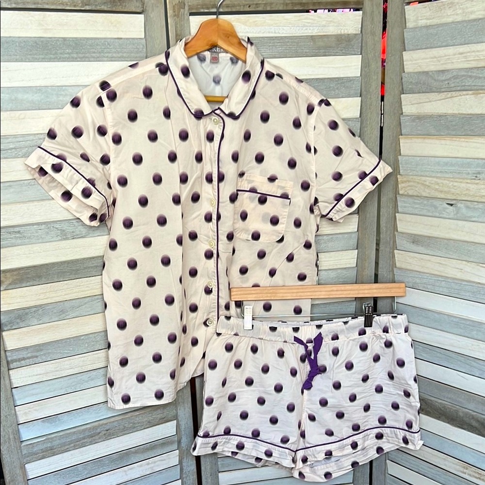 J. Crew Cream and Purple Polka Dot Pajama Set
